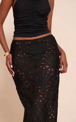 Black Textured Floral Lace Maxi Skirt
