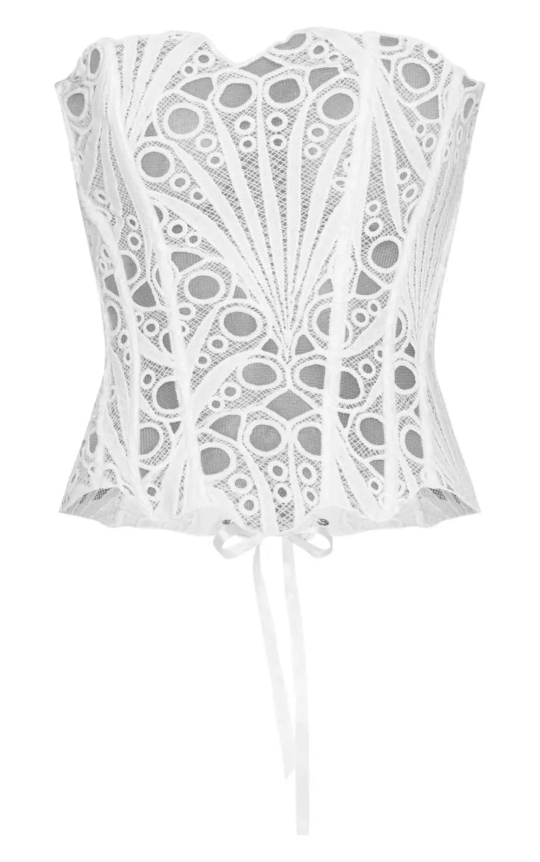 White Textured Sheer Floral Lace Corset