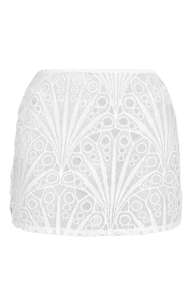 White Textured Floral Lace Mini Skirt