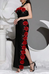 Flower Bandage Maxi Dress in Black
