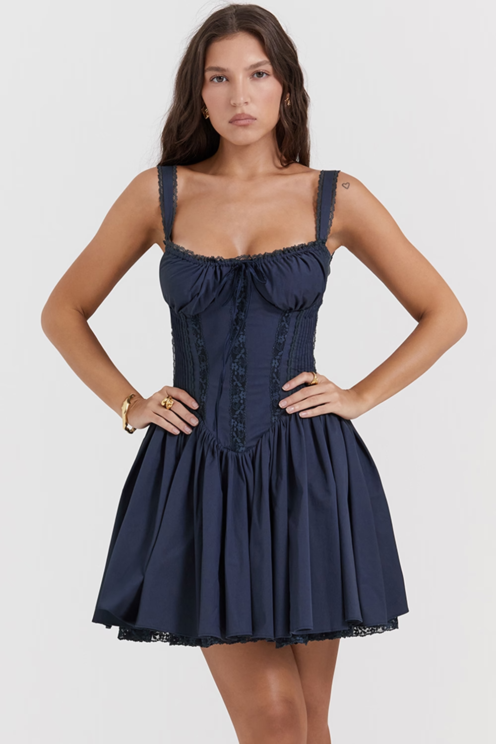 Plunge V-Neck Mini Dress in Navy