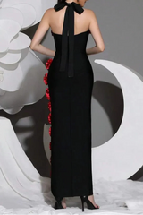 Flower Bandage Maxi Dress in Black