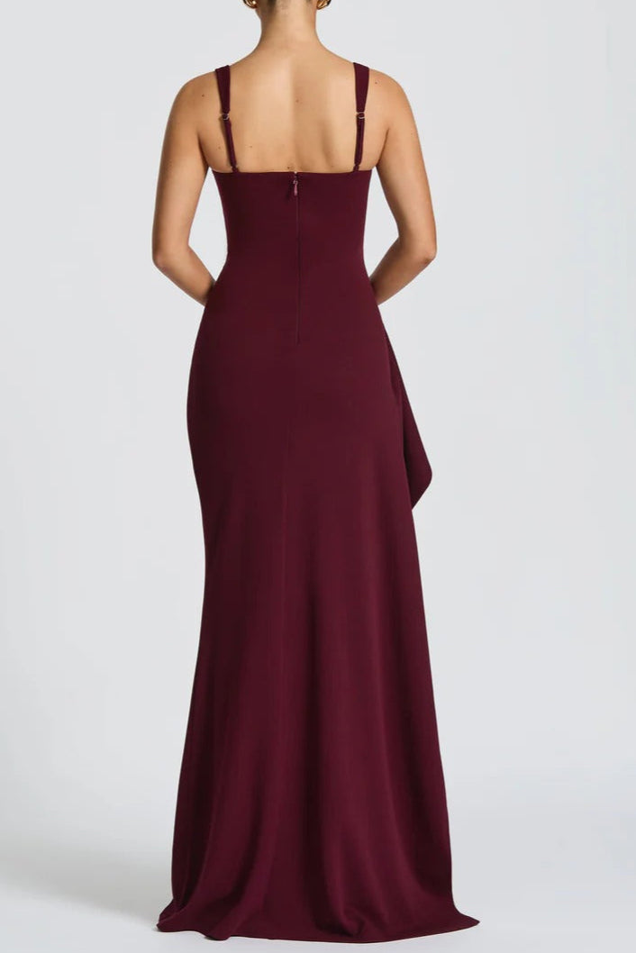 High Stretch Crepe Maxi Dress in Burgundy