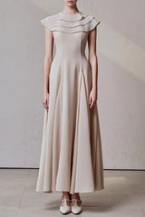 A-line Jewel Neck ViscoSequin Ankle Maxi Dress in Beige