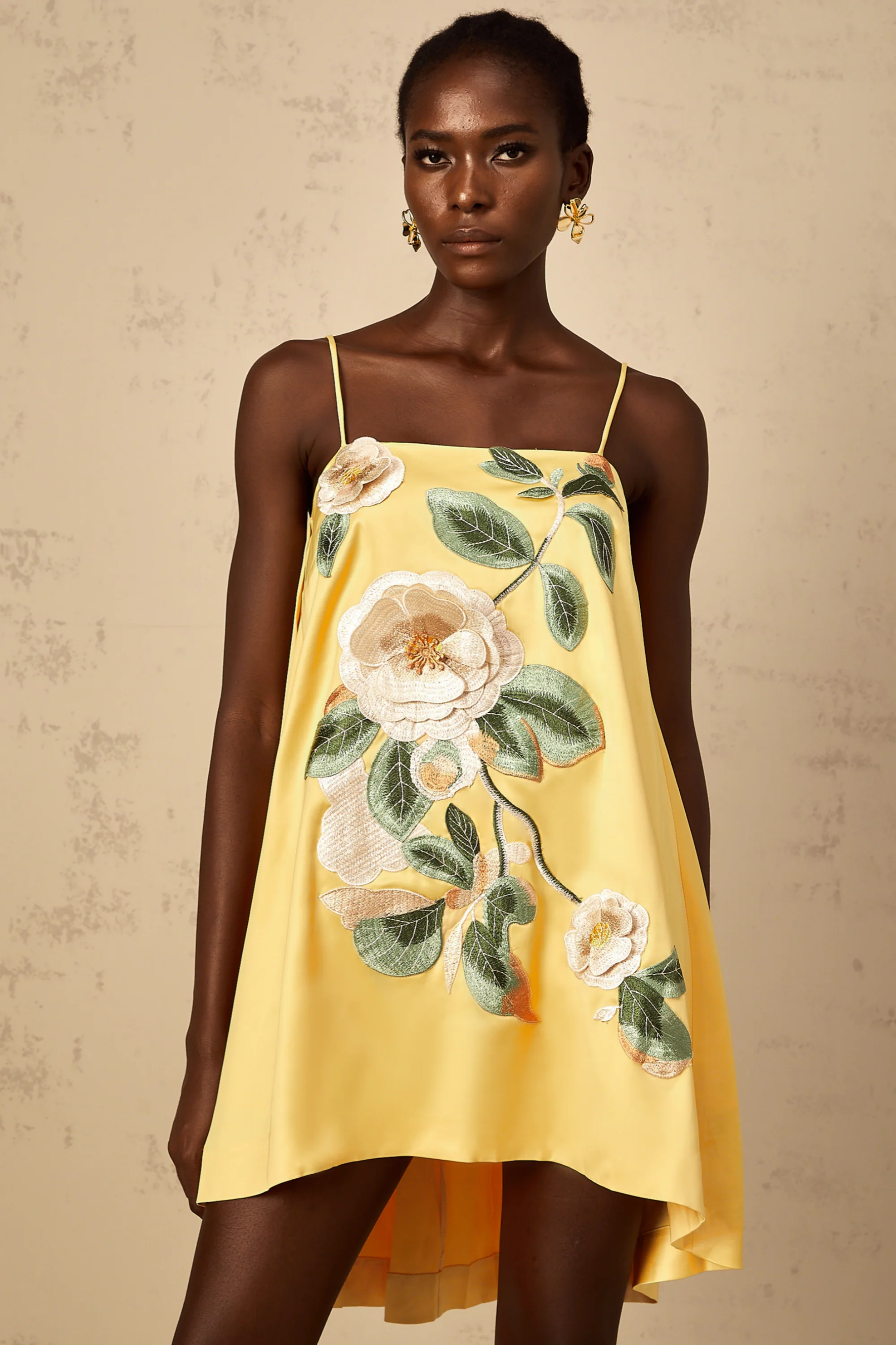 Floral Embroidered Mini Dress in Yellow