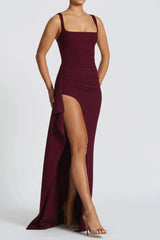 High Stretch Crepe Maxi Dress in Burgundy