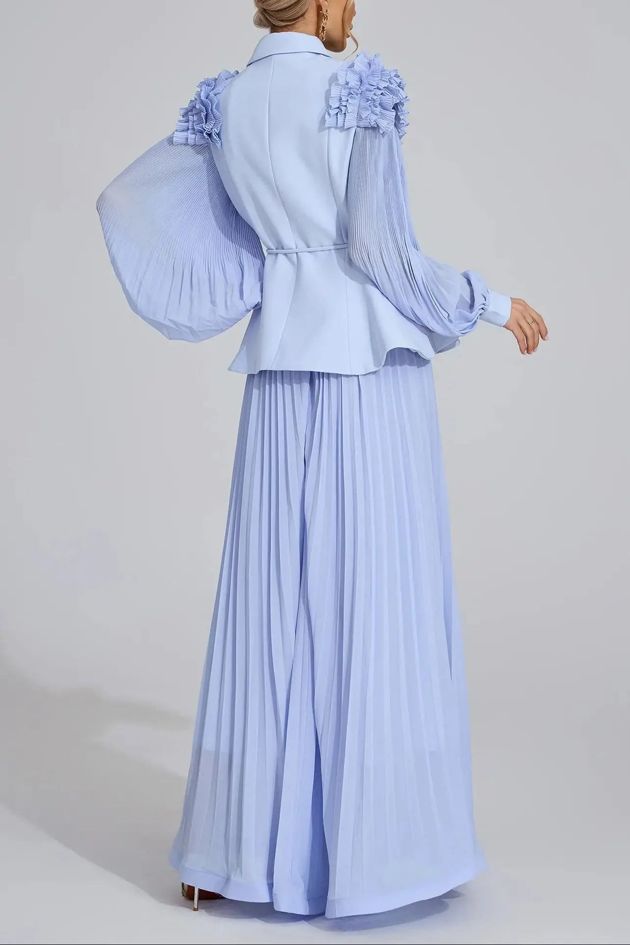 Light Blue Flounce Skirt Blazer Two-Piece Set
