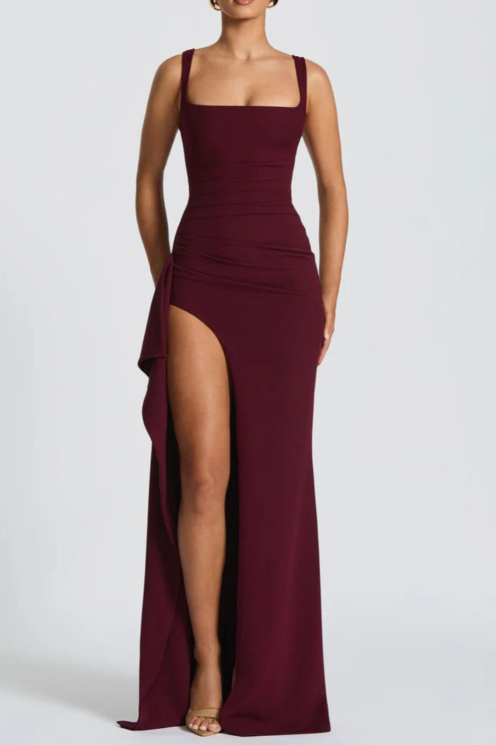 High Stretch Crepe Maxi Dress in Burgundy
