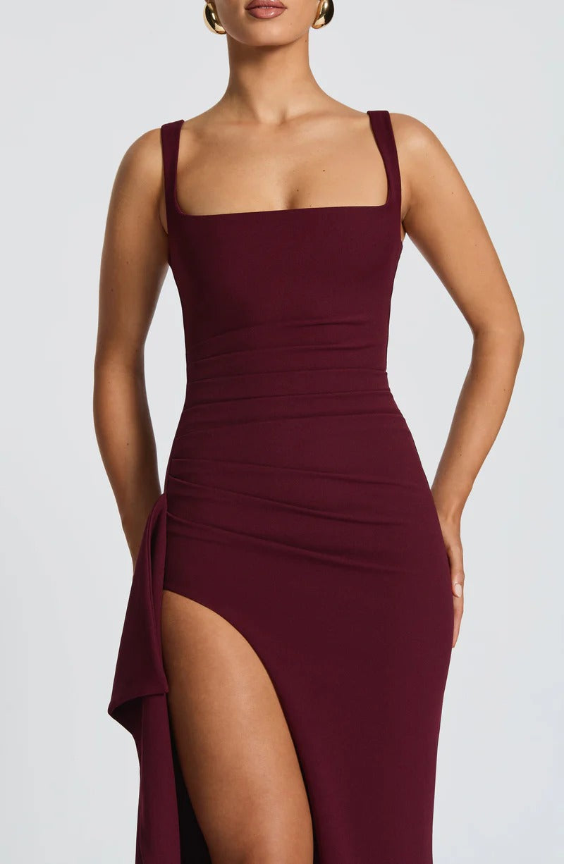 High Stretch Crepe Maxi Dress in Burgundy