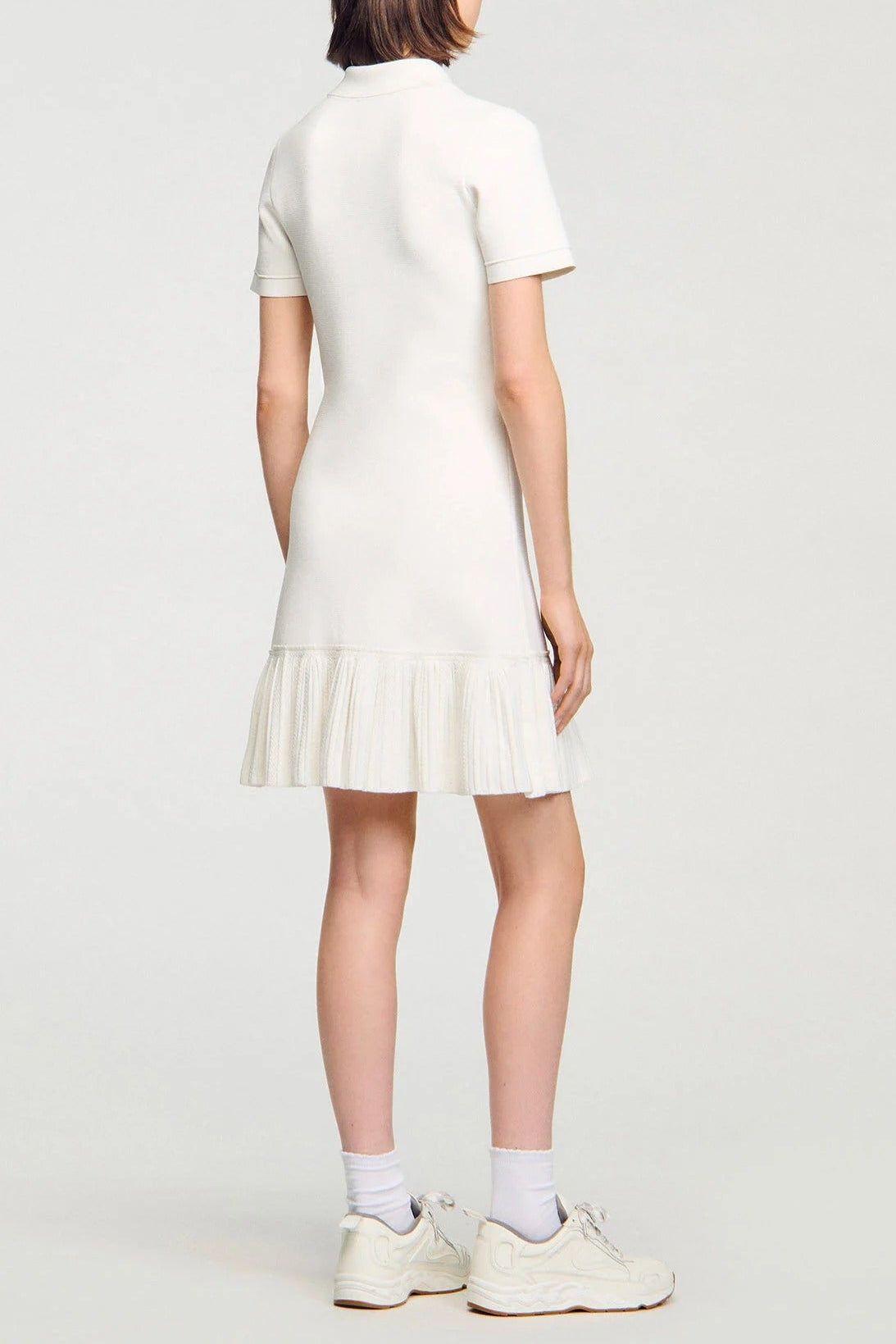 White Mini Knit Dress with Polo Neck
