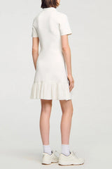White Mini Knit Dress with Polo Neck