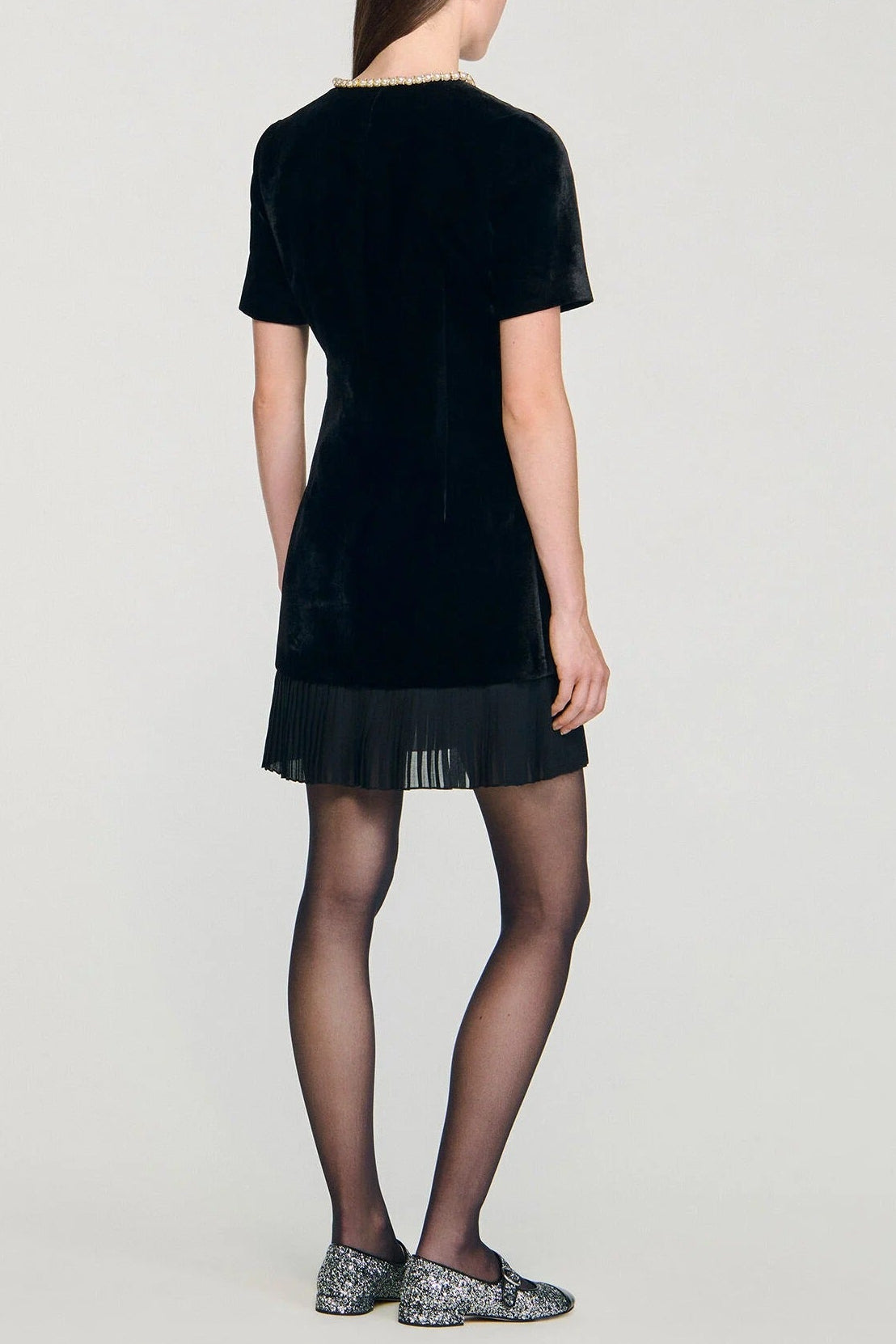 Trimmed Collar Zipper Dress in Black