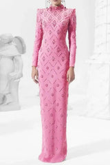 Pink Straight Cut Diamond Maxi Dress