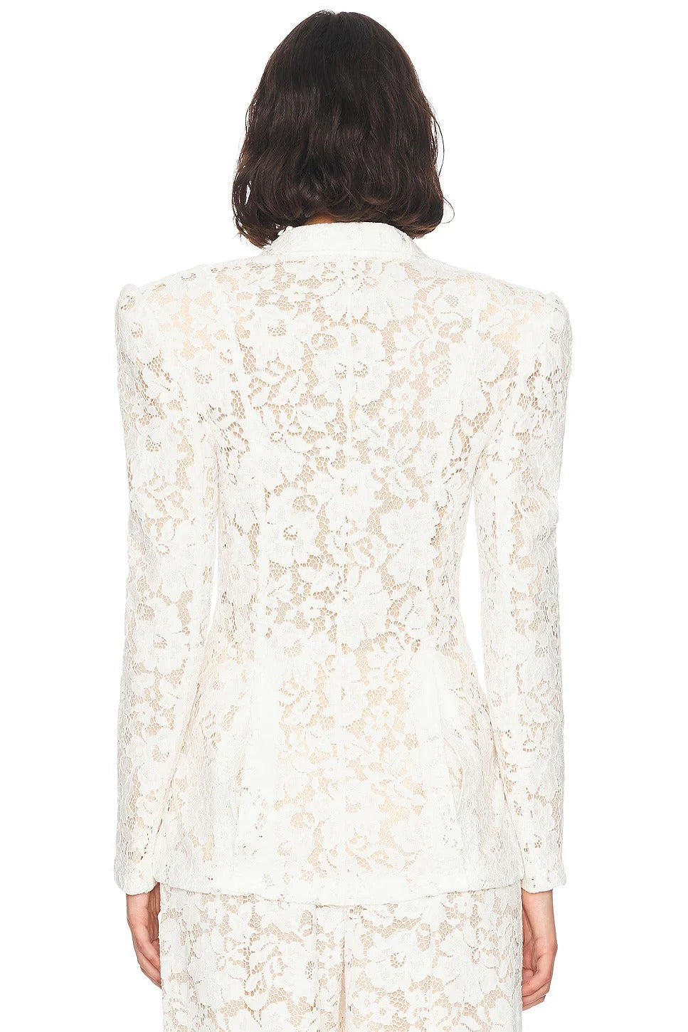 V-Neck Lace Blazer Set in White