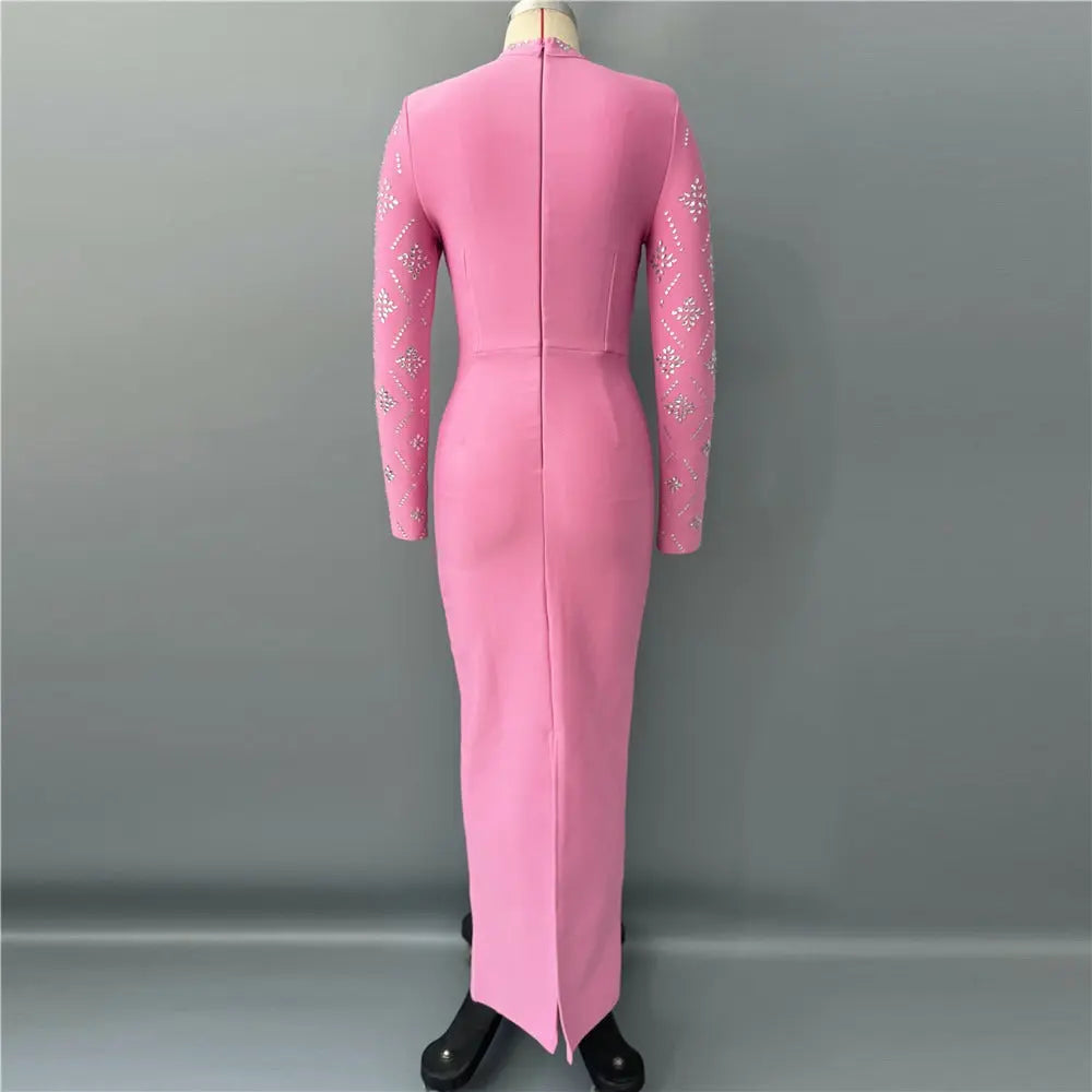 Pink Straight Cut Diamond Maxi Dress