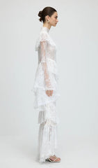 Sheer Lace Sleeve Maxi Dress in White
