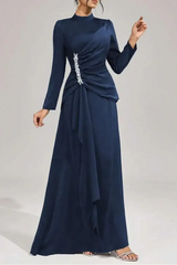 Long Sleeves with Beading Maxi Dress in Blue