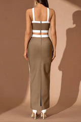 Cora White Patchwork Maxi Bandage Set - Brown