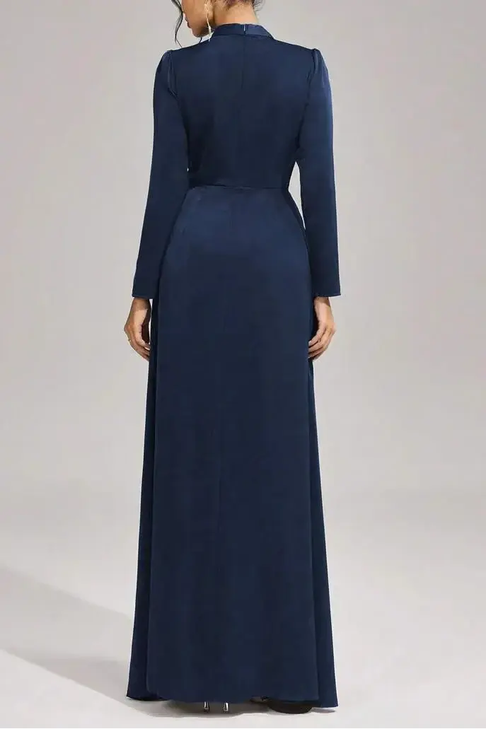 Long Sleeves with Beading Maxi Dress in Blue