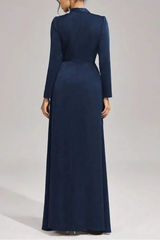 Long Sleeves with Beading Maxi Dress in Blue