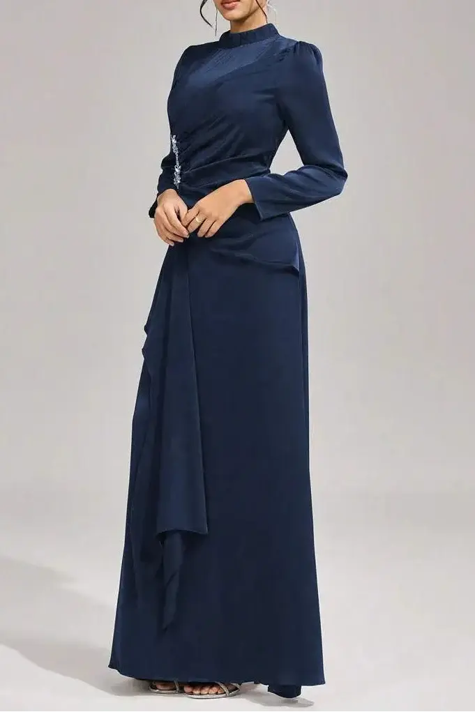 Long Sleeves with Beading Maxi Dress in Blue