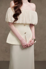 Straight Plain Foam Silk Maxi Dress in White