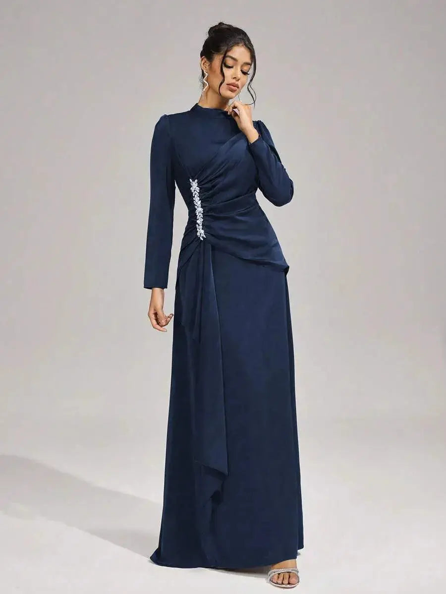 Long Sleeves with Beading Maxi Dress in Blue