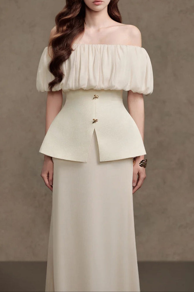 Straight Plain Foam Silk Maxi Dress in White