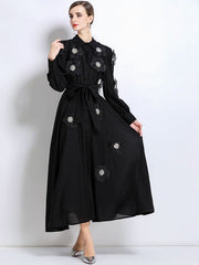 Floral Shirt Midi Dress in Black