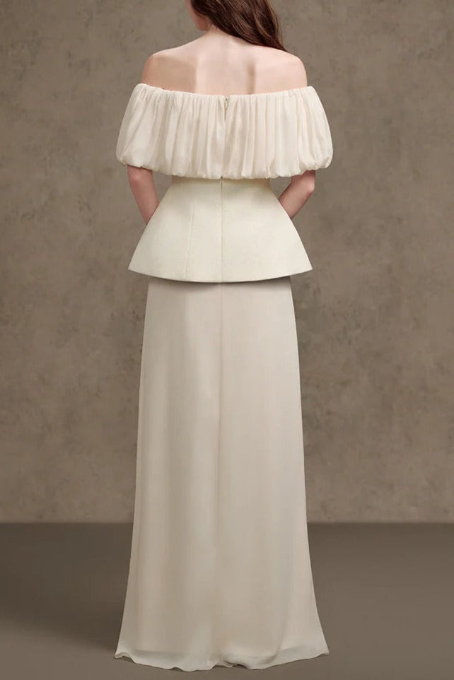 Straight Plain Foam Silk Maxi Dress in White