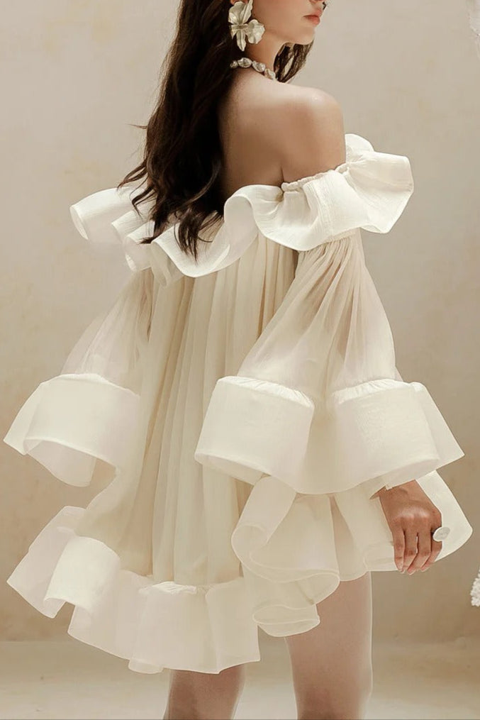 Ruffle Crinkle Mini Dress in White