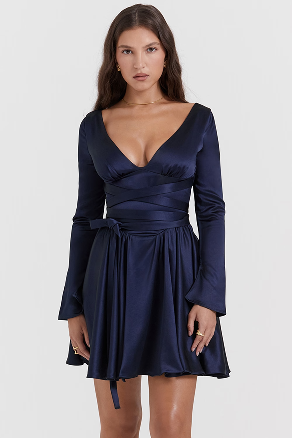 Plunge V-Neck Mini Dress in Navy
