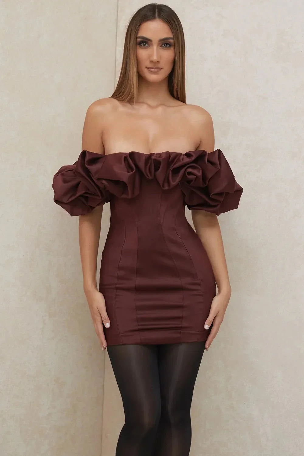 Satin Ruffle Mini Dress