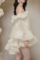 Ruffle Crinkle Mini Dress in White