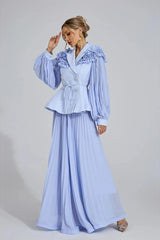 Light Blue Flounce Skirt Blazer Two-Piece Set