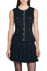 Black Vest with Pearls Embellished
