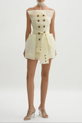 Strap Organza Double-Breasted Mini Trench Dress