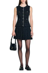 Black Vest with Pearls Embellished