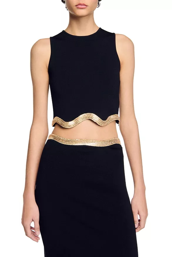 Black Cropped Jumper with Chain Detail