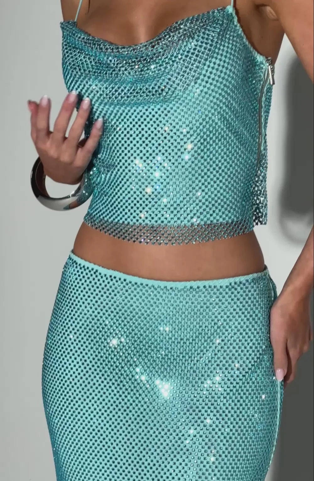 Sequin Top Maxi Skirt Suit in Blue