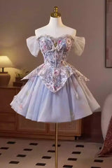 Floral Print Embroidery Puffy Mini Dress