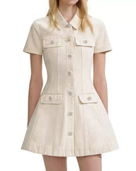 Cream Collared Denim Mini Dress