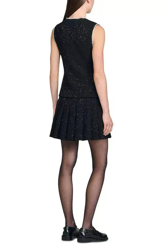 Black Vest with Pearls Embellished