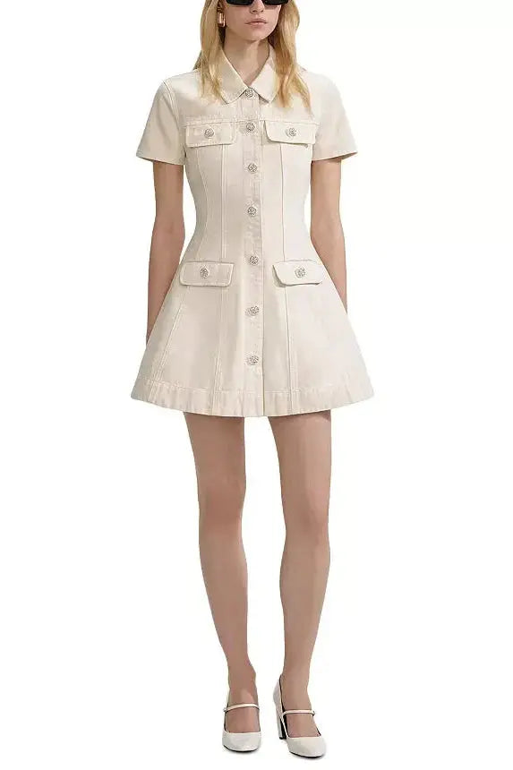 Cream Collared Denim Mini Dress