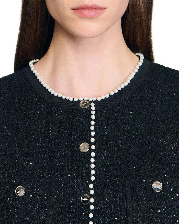 Black Vest with Pearls Embellished