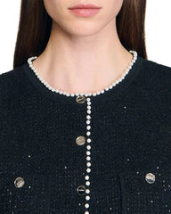 Black Vest with Pearls Embellished