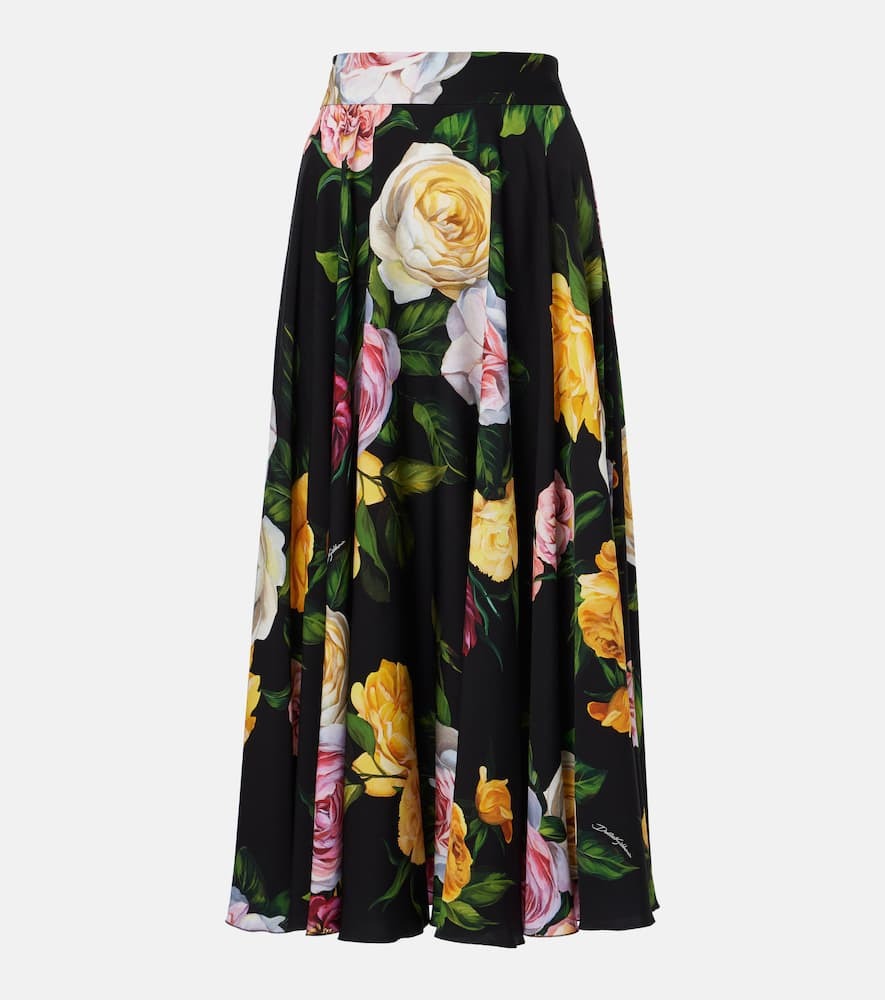 Black Floral Print Shirt & Midi Skirt Co-ord Set