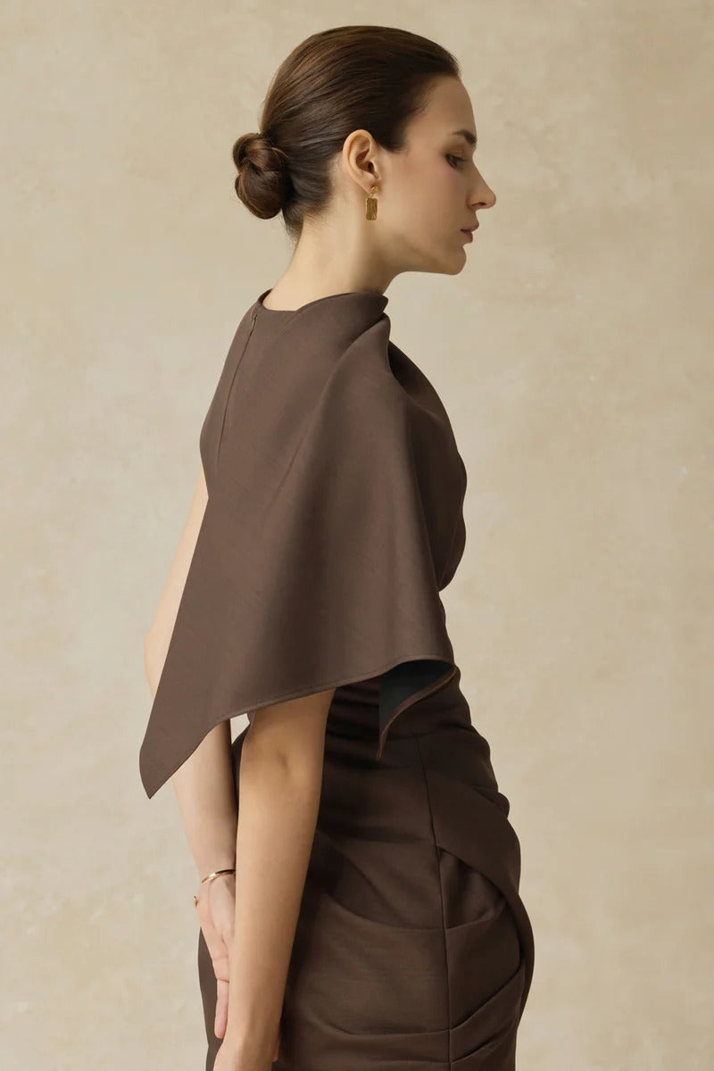 Sleeve Mini Dress in Brown