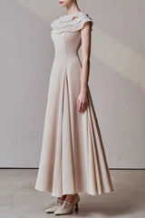 A-line Jewel Neck ViscoSequin Ankle Maxi Dress in Beige