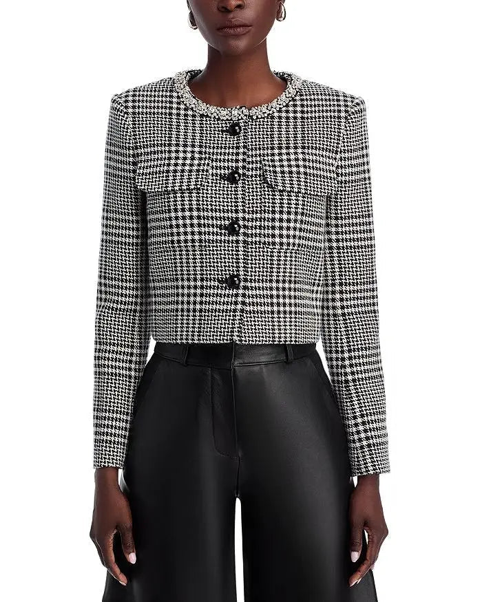 Houndstooth Crystal Trim Jacket - Black/White